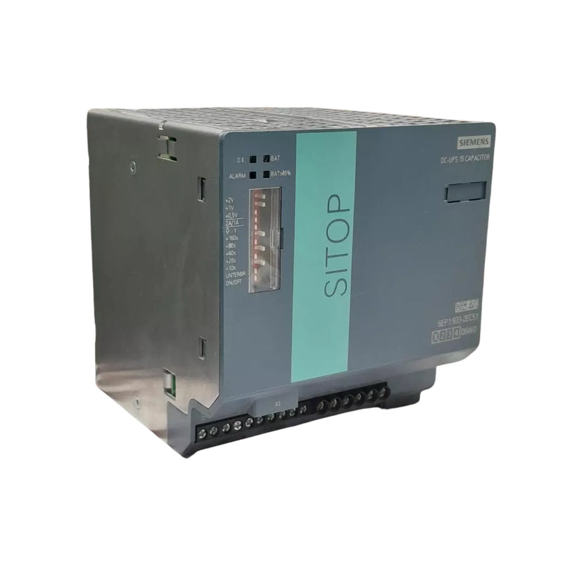 Siemens SITOP module providing reliable 24V DC power backup, ensuring stability in industrial automation tasks.
