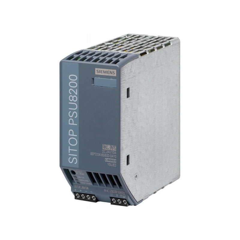 Siemens 6EP3334-8SB00-0AY0 PSU8200 24V DC DIN rail power supply with high efficiency.