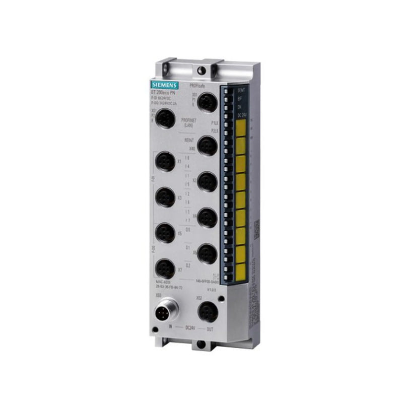 Siemens SIMATIC DP ET 200eco PN module for safety, with secure I/O features, ideal for industrial automation.