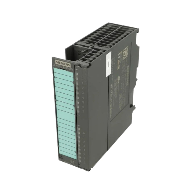 Siemens 6ES7322-1BH01-0AA0 module has 16 outputs (24V DC, 0.5A) for industrial automation control.