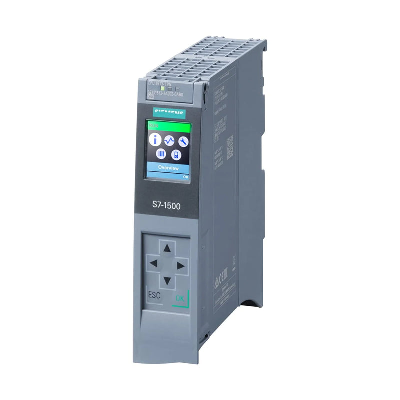 Siemens CPU 6ES7513-1AL02-0AB0, part of SIMATIC S7-1500, with high speed and flexible interface.