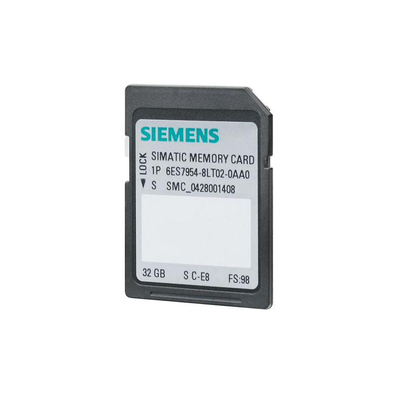 Siemens 32 GB SIMATIC S7 memory card for industrial use with S7-1x00 CPUs, reliable storage and performance.