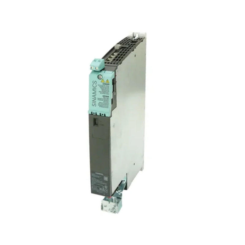 Siemens SINAMICS S120 module, 400 V 3 AC output, compact design, internal cooling, enhanced safety features.