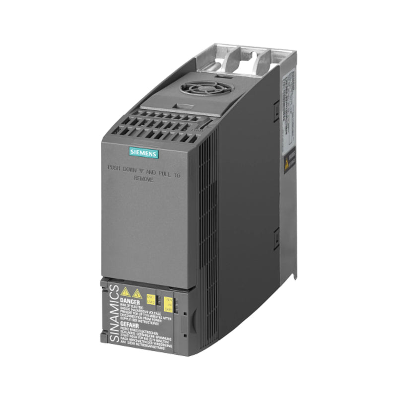 Compact Siemens inverter 6SL3210-1KE17-5AB1, 7.5 kW with PROFINET and braking for efficient drive control in industries.