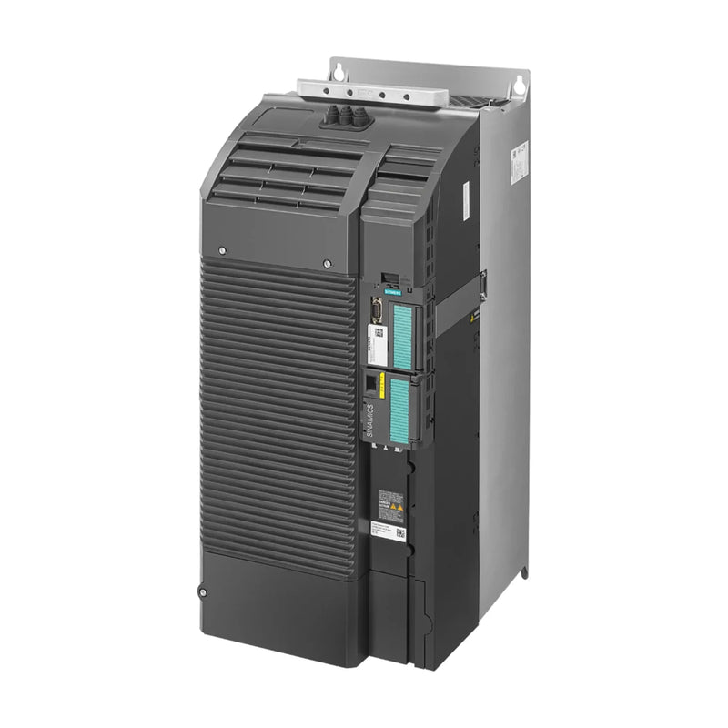 Siemens 6SL3210 compact inverter, 15 kW, 400 V, efficient motor control with safety and communication features.