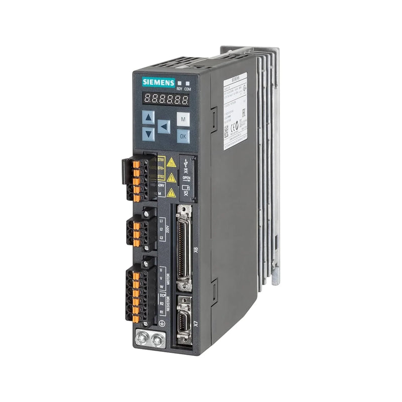 Siemens SINAMICS V90 Servo Drive, 0.4kW power rating, industrial motion control, PROFINET communication, compact design.