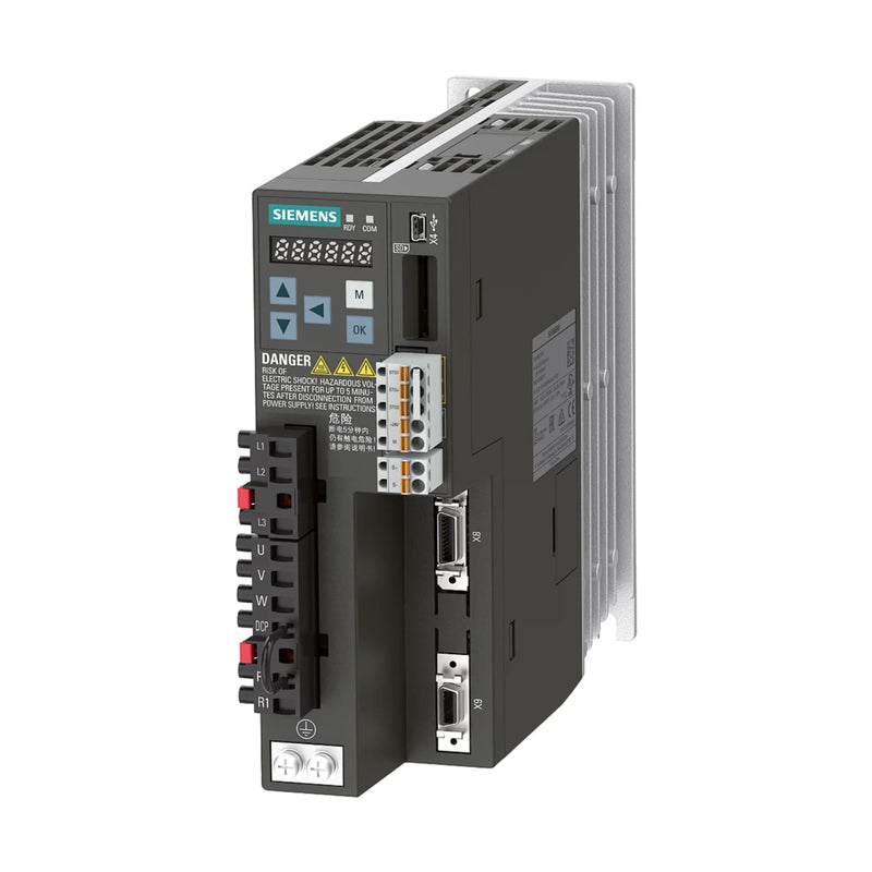 Siemens 6SL3210-5FE10-4UF0 inverter for 0.75 kW motor use in HVAC, pump, and infrastructure purposes.