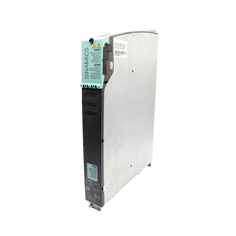 Siemens dual motor module for SINAMICS S120, optimized for modular applications, operates at 3AC 400V.