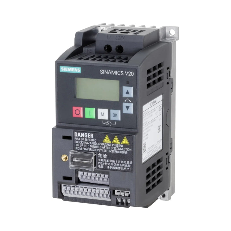 7.5 kW Siemens 6SL3210-5BB13-7UV1 drive for pumps and fans with integrated web server and STO, ideal for infrastructure.