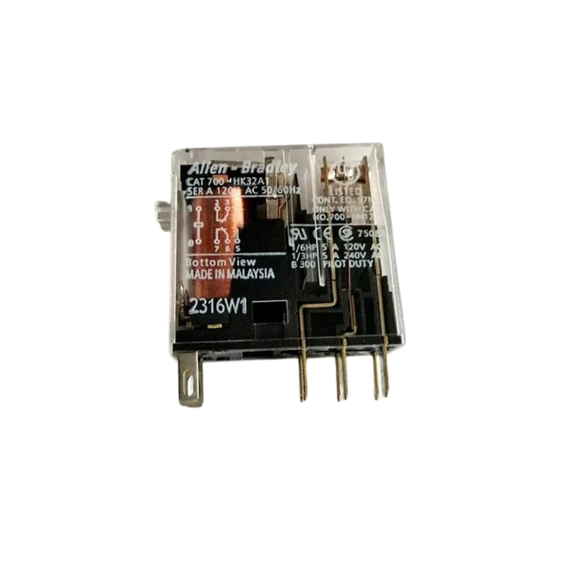 Allen-Bradley 700-HK32A1 Slim relay with 8A rating, DPDT, 120V coil, perfect for industrial use.