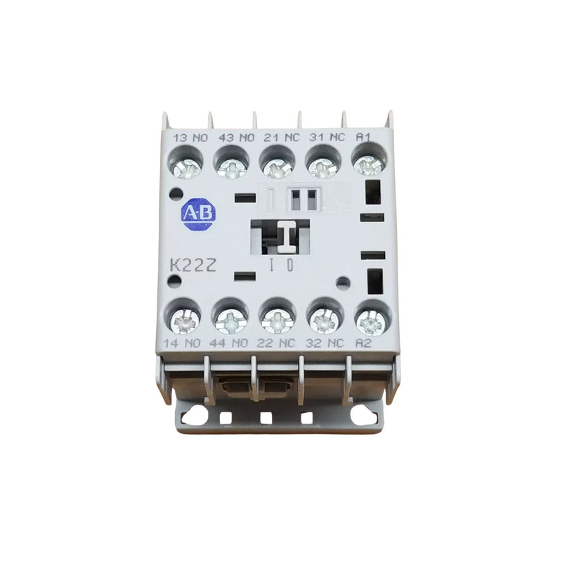 Compact Allen-Bradley 700-K22Z-DJ mini contactor, 24V DC coil with diode, aux contacts for control systems.