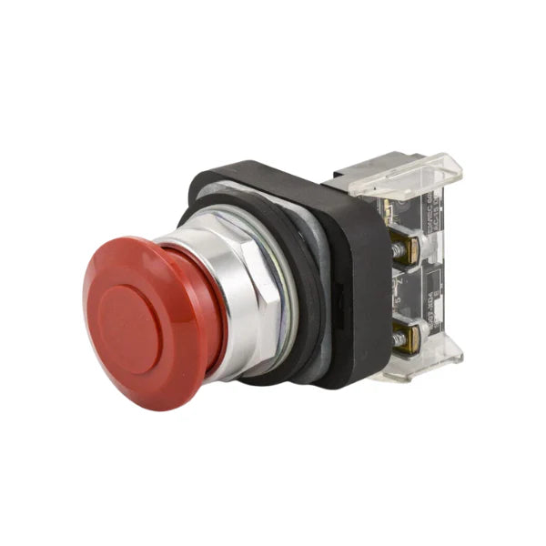 Allen-Bradley 800T-FX6D4 with red mushroom head, 30.5mm mount, two positions, durable industrial design.
