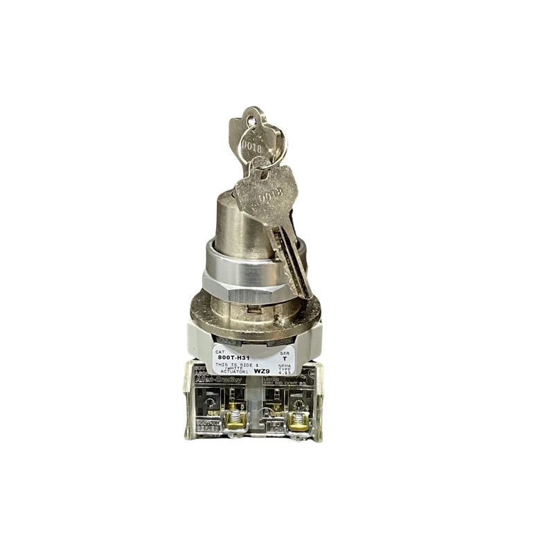 Allen-Bradley 800T-H31 Keyed Selector Switch, durable, 30.5mm, Type 4/13, 2-position, secure operation, D018 key