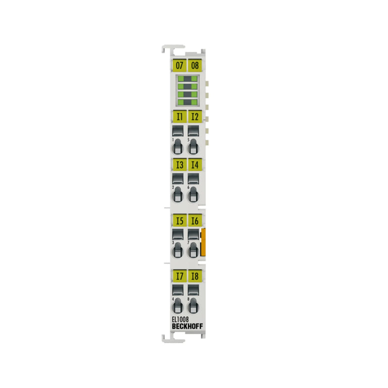 Beckhoff EL1008 8-channel digital input terminal for fast 24V DC signal acquisition in industrial settings.
