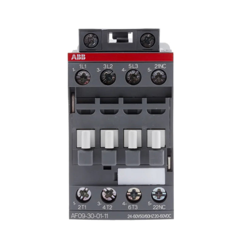ABB AF09-30-01-11 3P contactor with 9A rating for motor applications, featuring reliable AF technology and auxiliary contact.