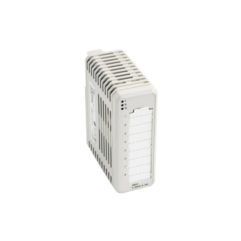 ABB AI810, 8-channel, 0–10 V, S800 I/O series module for precise voltage signal acquisition in automation systems.