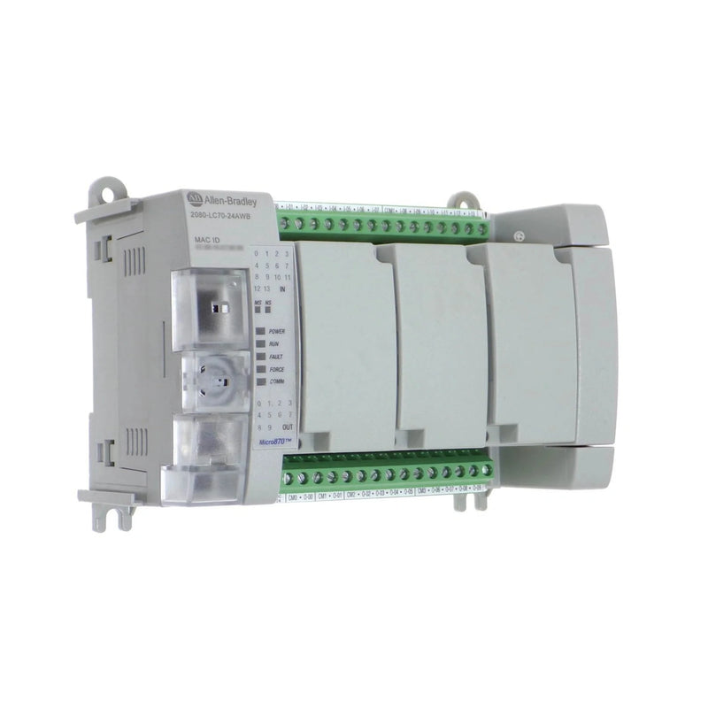Allen-Bradley PLC with 14 AC inputs, 10 relay outputs, 24V power, EtherNet/IP support