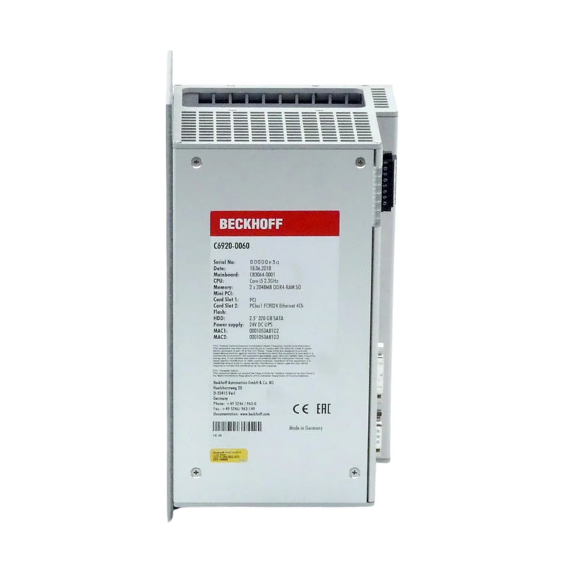 Compact Beckhoff C6920-0060 industrial PC for efficient cabinet automation in limited spaces