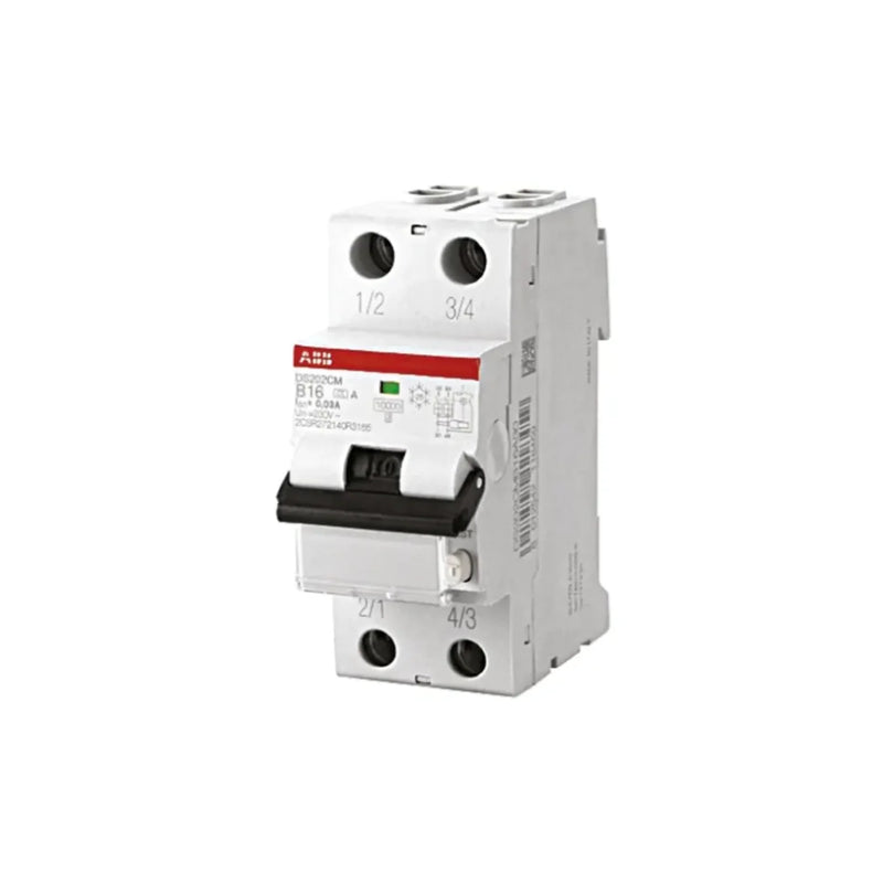 ABB DS202C RCBO offers safety with 2-pole design, leakage, and overcurrent protection for diverse applications.