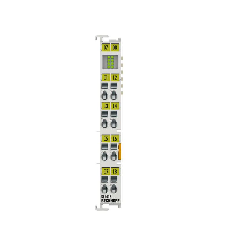 Beckhoff KL1418 digital input terminal with 8 channels for 24V DC in industrial automation, offering precise signal acquisition.