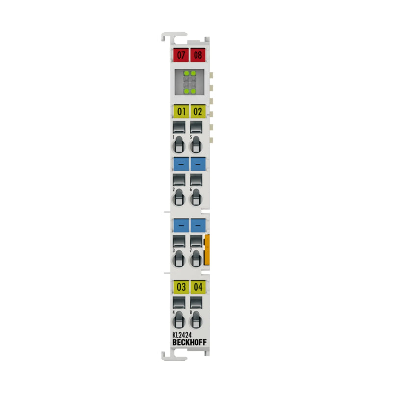 Beckhoff KL2424 digital terminal for 24V DC loads, reliable switching and diagnostics in industrial setups.