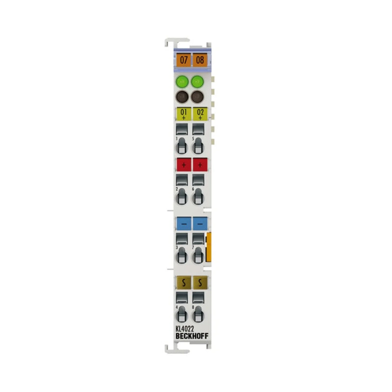 Beckhoff KL4022 dual-channel terminal, ±10V, 12-bit resolution, ideal for accurate industrial voltage control tasks.