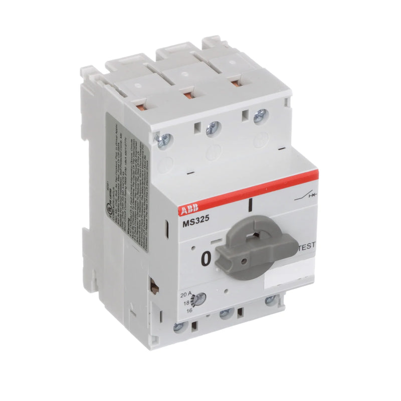 ABB MS325-20 circuit breaker ensures overload and short-circuit protection for safe motor operations.