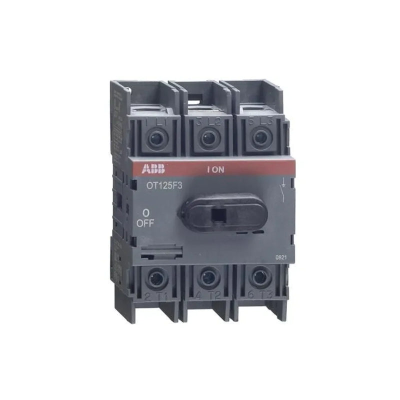 ABB OT125E3 switch-disconnector, designed for industrial power isolation, 3-pole, 125A, non-fusible, front-operated.