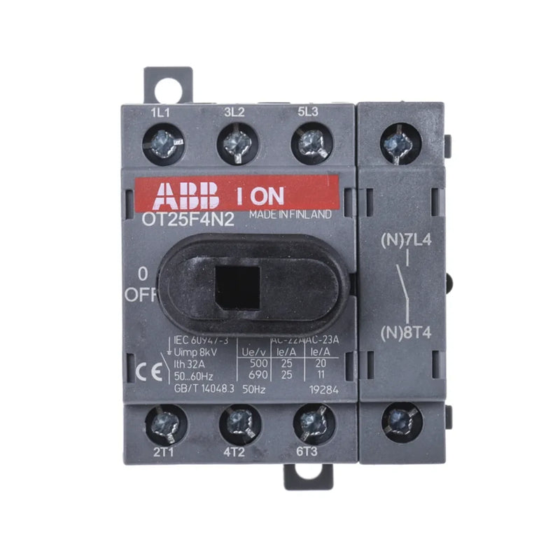 ABB OT25F4N2 switch-disconnector offers 3-pole operation for safe industrial use with a compact and durable design.