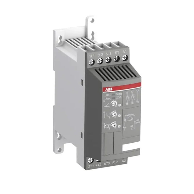 Compact ABB PSR12-600-11 soft starter provides efficient motor start, reducing strain, suitable for industrial needs.