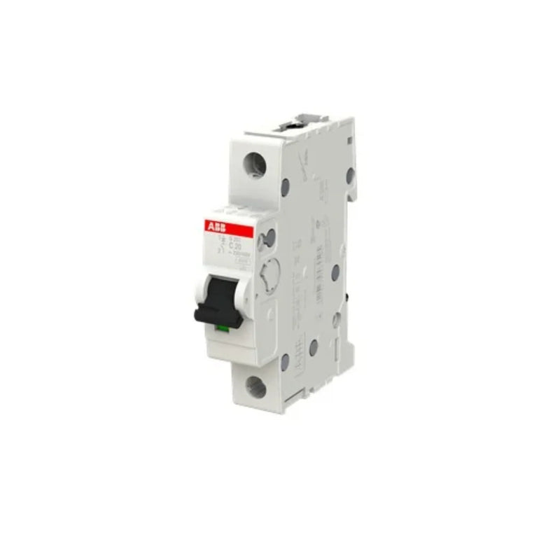 Image of ABB S201-C20 miniature circuit breaker ensuring reliable overload and short-circuit protection.
