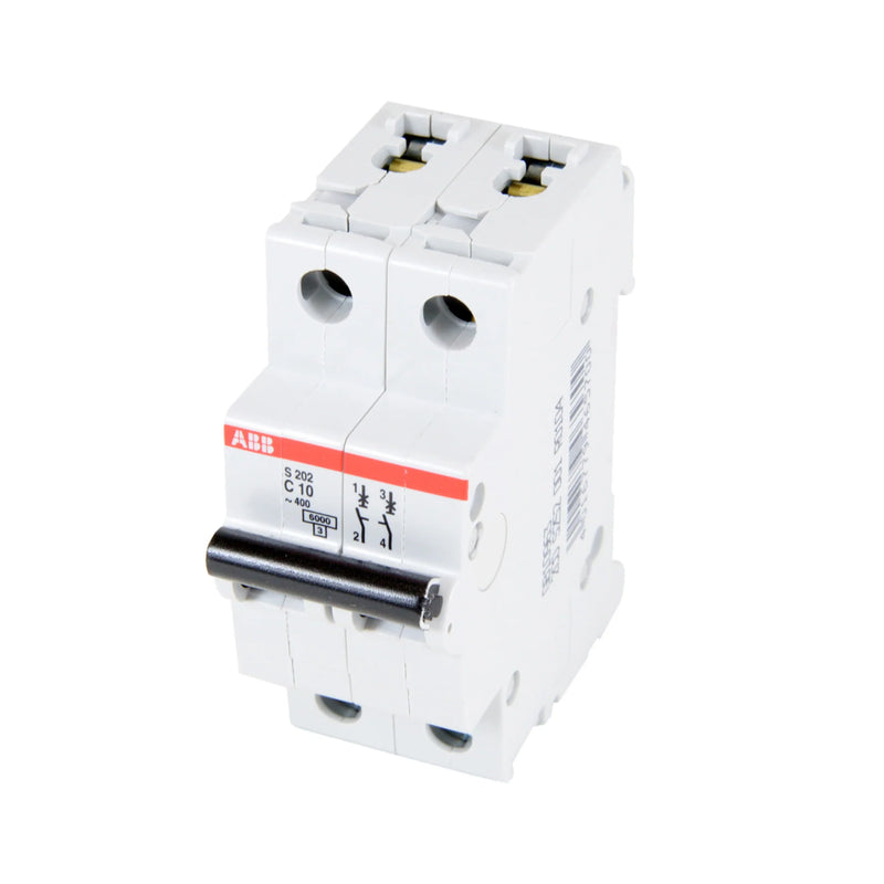 ABB S202-C10 MCB ensures reliable circuit protection in residential and commercial settings with a 10A rating and C-curve.