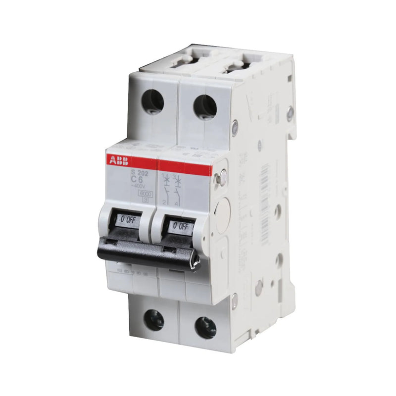 ABB S202-C6 offers dependable 2-pole circuit protection with 6A C curve.