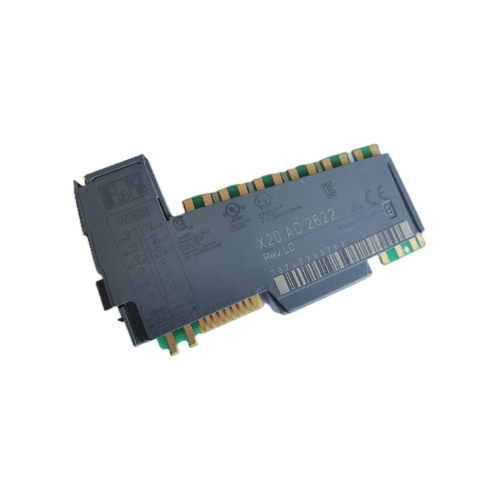 B&R X20AO2622 module with two channels, configurable for voltage or current signals, high precision, ideal for industrial use.