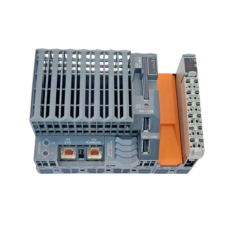 Compact B&R X20CP1484-1 PLC CPU with Ethernet, USB, POWERLINK, RS232, and 30 I/O for advanced automation control.