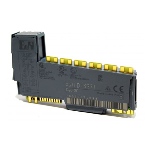 B&R X20DI6371 digital input module with six 24V DC sink inputs and customizable filters for industrial automation systems.