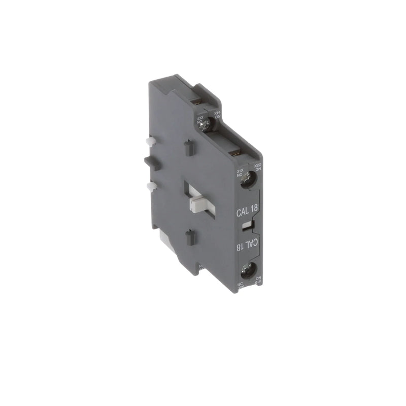 ABB CAL18-1 auxiliary contact block with 1 open contact, compact 18mm design for enhanced industrial circuit control.